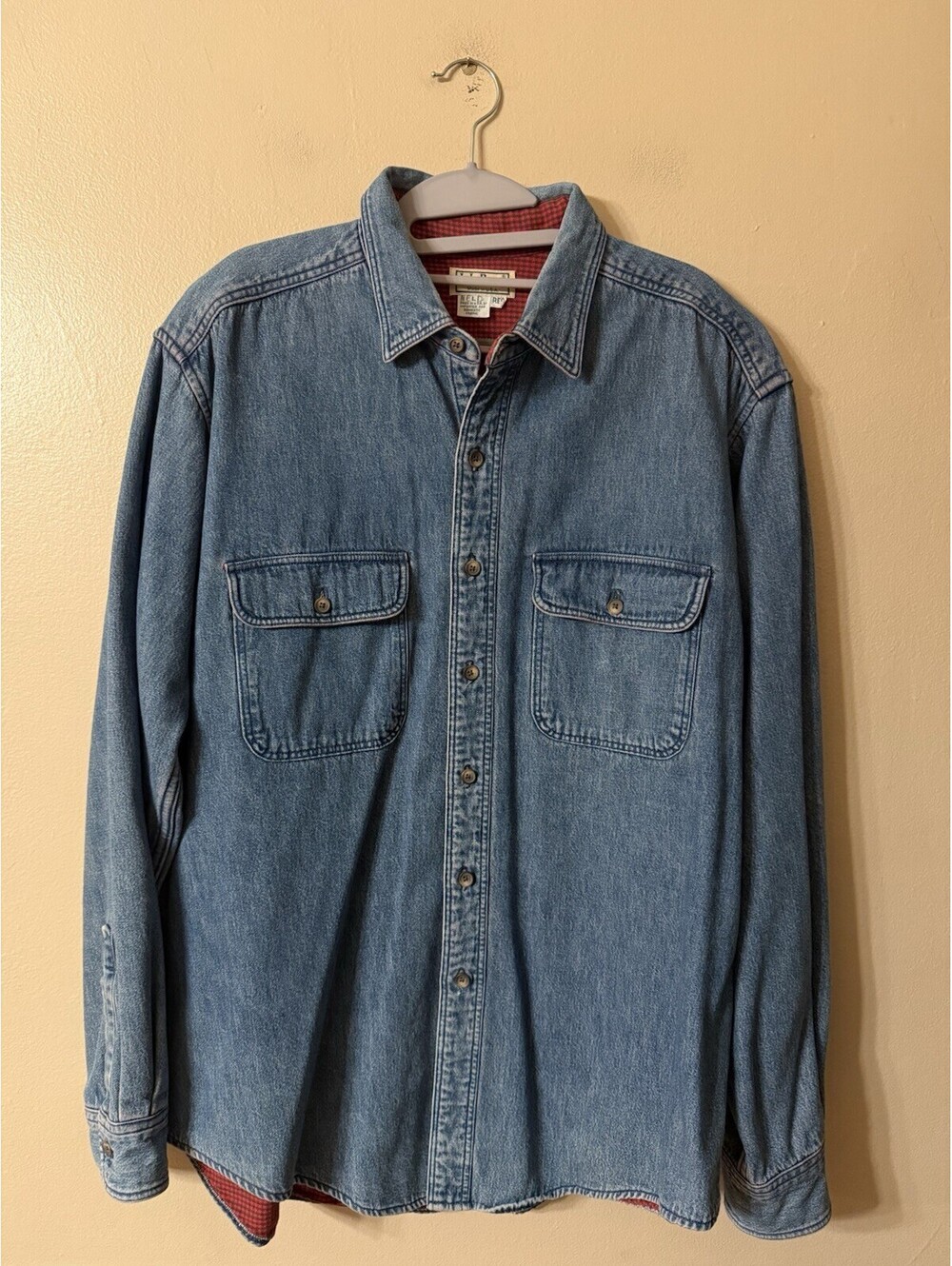 Vintage LL Bean Denim Flannel Lined Shirt Shacket Made In USA Size L - Picture 2 of 9